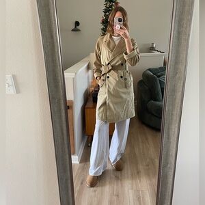 Tan Double-Breasted Two-Tone Trench Coat